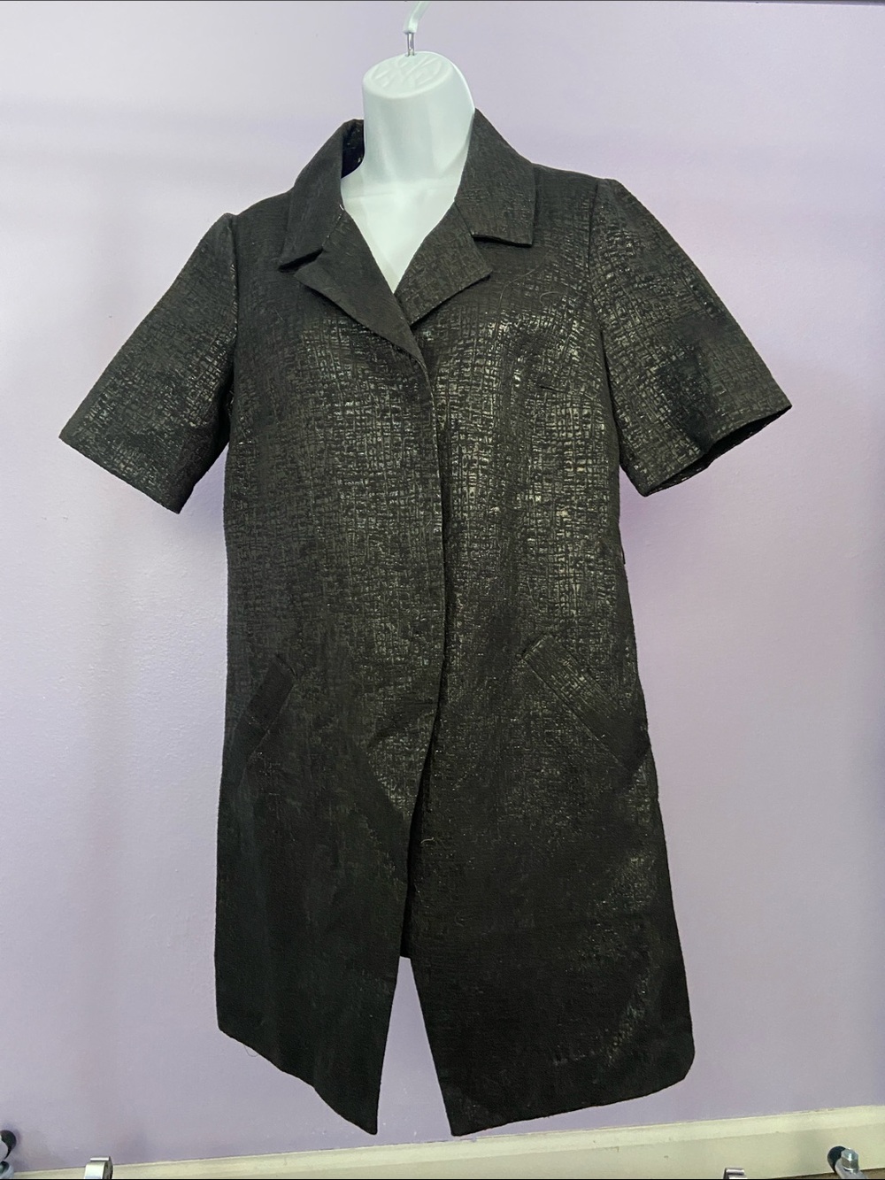 Woman’s jacket Simply Vera Vera Wang Black Textured Short-Sleeve Trench Coat